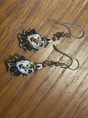Vintage Gold, Red, White and Black Clown Earrings