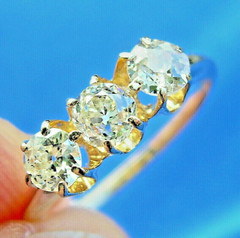 Original EARTH MINED DIAMOND 3 stone Deco Anniversary Wedding Ring Antique Band