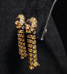 Vintage Chandelier Screw back Earrings Amber & Brown Apricot hues Gold Tone 45mm