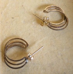 Vintage Triple Hoop Earrings Gold Tone J-Hoop Pierced 1980s Statement Bold 90s