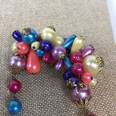Vintage Beaded Necklace Bright Party Colors Goldtone Accents