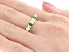 Vintage French 0.55 Ct Emerald and 0.80 Ct Diamond 18k Yellow Gold Ring 1980s