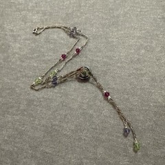 VTG Sterling Silver Lariat Necklace Crystal Bead Handblown Glass Pendant Colored