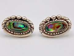 Darling Dainty Vintage 21st and Stone Abalone Sterling Silver Clip-On Earrings