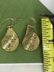Vintage 1/20 14K Gold Filled Floral Engraved Teardrop Dangle Earrings