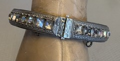 1920s Art Deco Rhinestone Hinged Bangle Signed ALLCO Square Cut Channel Set 7″