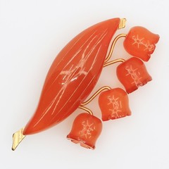 Vintage Russian Soviet Baltic Amber Lily of Valley Brooch 7ЯK USSR Brooch 1970s