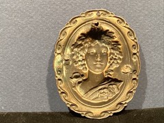 Victorian Brass Stamped Cameo Portrait Brooch Pendant