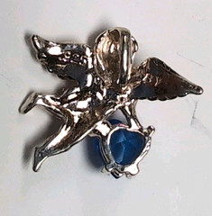 Vtg Avon Sterling Silver Cherub Angel Pendant Necklace Blue Heart CZ 18″ NEW