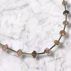 Carolina Herrera Gold Tone Pink Champagne & Amber Crystal Bead Station Necklace