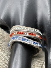 Vintage Sterling Silver Ring stackable Rhinestone Red White Blue USA July Sz 7