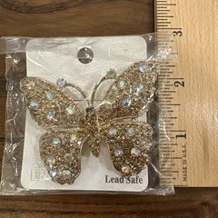 Vintage BLUE ICE Butterfly Brooch Large Gold Tone Multicolor Rhinestone NICE!