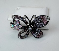 Vintage Purple Blue Green Crystal Butterfly Brooch