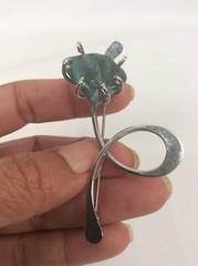 Vtg Artisan Studio Modernist Sterling Silver 925 Green Stone Pin Brooch