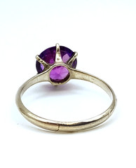 Vintage 925 Sterling Silver Glass Purple Ring Simulated Amethyst Size 7.5