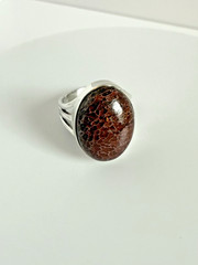 Vintage 925 Sterling Silver Fossil Bone Statement Ring Size 6.5 Oval