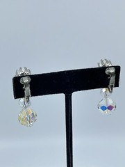 Vintage Aurora Borealis dangle lever back Earrings graduated silver tone 1″