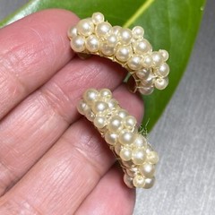 Vintage Pearl Half Hoop Earrings Estate Jewelry Pre-Owned Wrapped Unusual Huggie