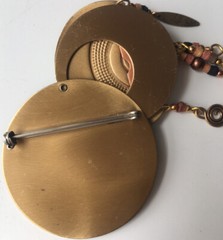 Vintage Artisan Art Deco Style Brooch Pin Dangle Beaded Statement Jewelry