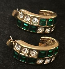 SAL Swarovski Pierced Earrings With White And Green Rhinestones