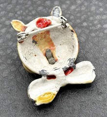 Vintage Unique Cat Face Brooch Pin Painted Enamel Bow Tie Yellow Whimsical