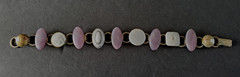 Vintage Button Bracelet Lavender White Glass & Plastic on Metal Base 6 1/2″