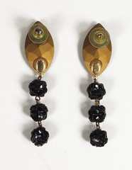 Vintage Black RHINESTONE BALL Earrings with Oval Marquise Rhinestone – Posts