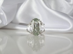 Vintage Sterling Silver 925 Natural Heated Green Amethyst Statement Ring Size 9