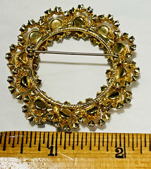 Vintage Multicolor Rhinestone Circle Brooch Pin Prong Set Gold Tone Setting