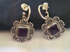 Vintage D Lucas Sterling Clover Shape Featuring Amethyst Stone Dangle Earrings