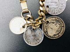 Vintage 15 RARE 1950’s Coin Charm Bracelet South Africa, India, Osterreich, Mex