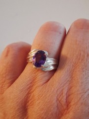 Vintage Oval Cut Amethyst Cocktail Band Ring Size 7 Sterling Silver