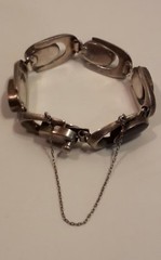 Heavy Sterling Silver N D Black Onyx Bracelet Chain Linked Art Deco 35 gram 7″