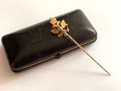 Antique Imperial Faberge 14k 56 Solid Gold Diamonds KF Pin Brooch