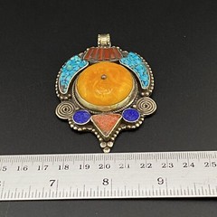 Handmade Masterpiece Old Ethnic Unique Tibetan Multi Colour Leaf Shape Pendant