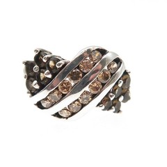 925 Sterling Silver Vintage Real Round-Cut Smoky Quartz Ring Size 6