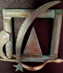 ESTATE Antique Pin, Patina Copper, Varied Charms, Handmade Creatively Designed