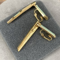 Vintage Trifari Clip On Hinged Dangle Earrings Gold Tone Enamel Art Deco