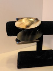 Vintage Polished Buffalo Horn Oval Panel Stretch Bracelet Chunky Bangle