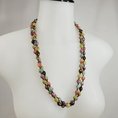 Vintage Acrylic Lucite Beaded Necklace Multicolor Artsy Watercolor 54″ Long