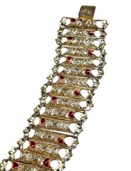 Vintage Italian 800 Silver Gold Plated Filigree Panel Bracelet 7.25″ Red Enamel