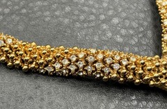 Rare Ciner Gold Tone Encrusted Crystal Rhinestone Thick V Shape Choker Necklace