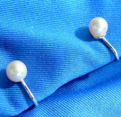 Elegant Original Vintage 6 millimeters PEARL Earrings 14K WHITE GOLD Deco Studs