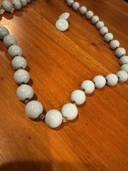 Vintage Baby Blue Plastic Beaded Necklace And Earring Set Japan ‘60s