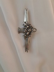 Antique Sterling Flower Basket Pin Trombone Clasp Brooch Sterling Silver