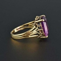 Art Deco 5.30Ct Lab-Created Purple Diamond Vintage Style Ring 14K Yellow Gold FN
