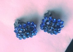 Vintage Royal Blue Clip-On Costume Jewelry Earrings Heavy Good Quality