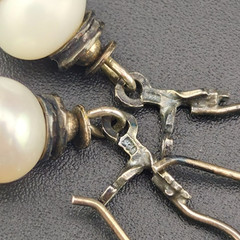 Vintage 9mm Freshwater Pearl Oxidized Sterling Silver 4cm Dangle Earrings
