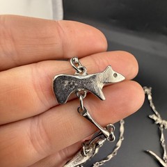 Vintage Fetish Necklace Animals Birds Silver Tone 32”