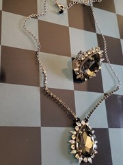 Vintage Sorrelli Smoky Gray Black Diamond Crystal Teardrop Necklace & Ring Set